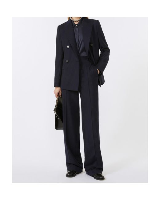 Max Mara Blue Studio Striped Pleated Trousers