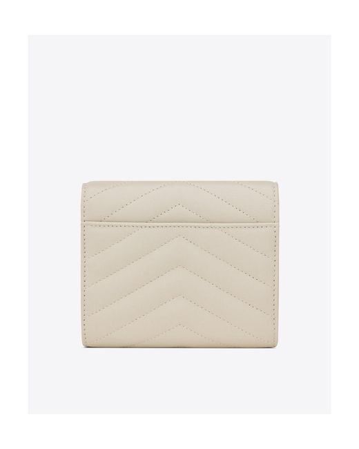 Saint Laurent White Cassandre Matelassé Compact Tri Fold Wallet