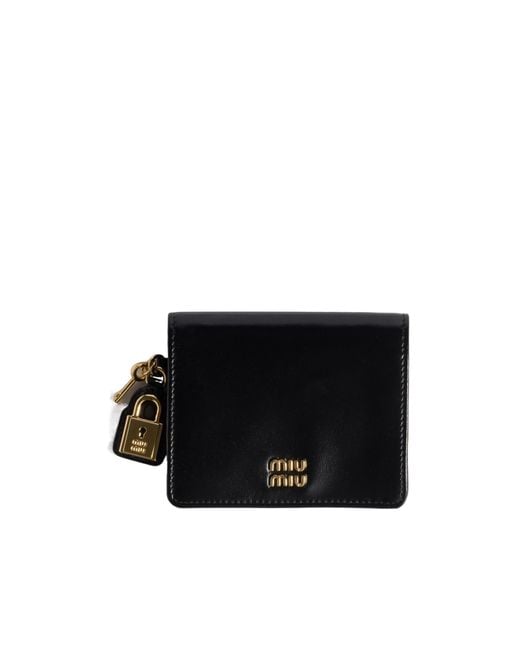 Miu Miu Black Logo-Lettering Bi-Fold Wallet