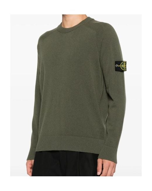 Stone Island Green Compass Badge Crewneck Jumper for men