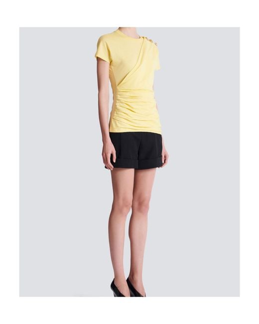 Balmain Yellow Buttons Draped T-Shirt