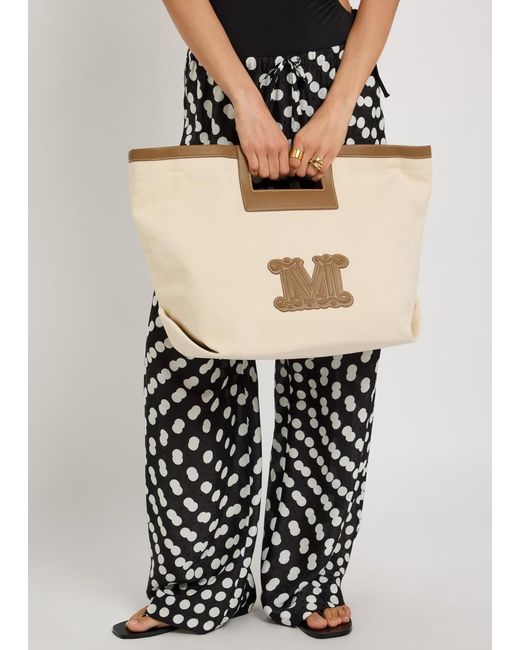 Max Mara Natural Logo-Appliquéd Canvas Tote Bag