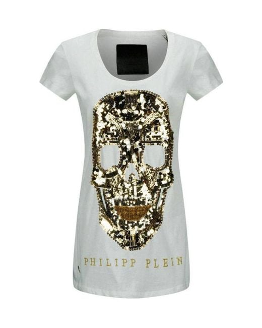 Philipp Plein White Skull Pattern T-Shirt