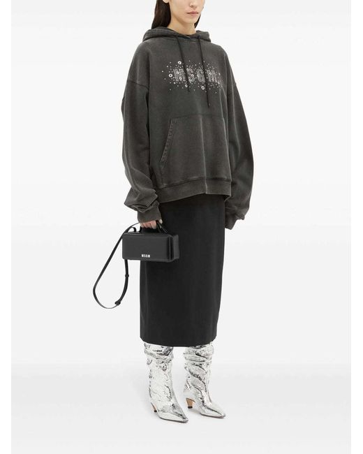 MSGM Black High-Waist Logo-Jacquard Midi Skirt
