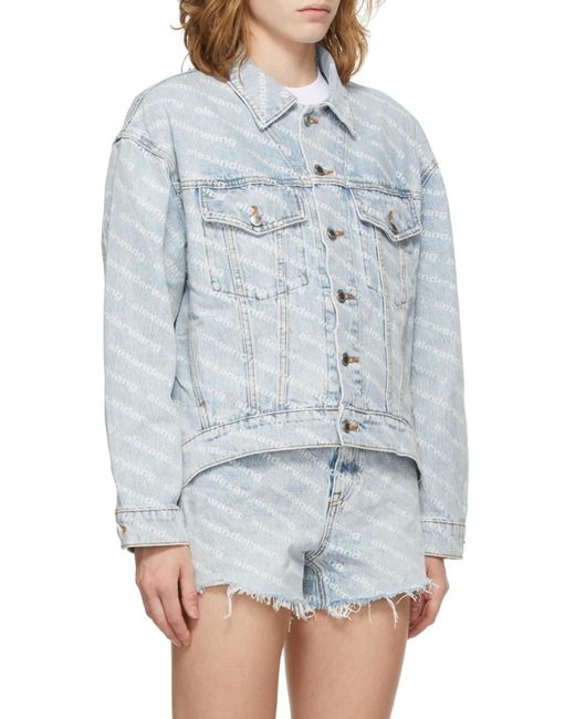 Alexander Wang Blue Allover Logo Printed Denim Jacket