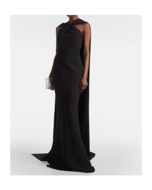 Safiyaa Black Lilien Caped Crepe Gown