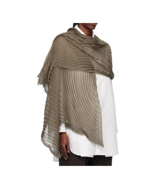 Issey Miyake White Pleated Silk Scarf