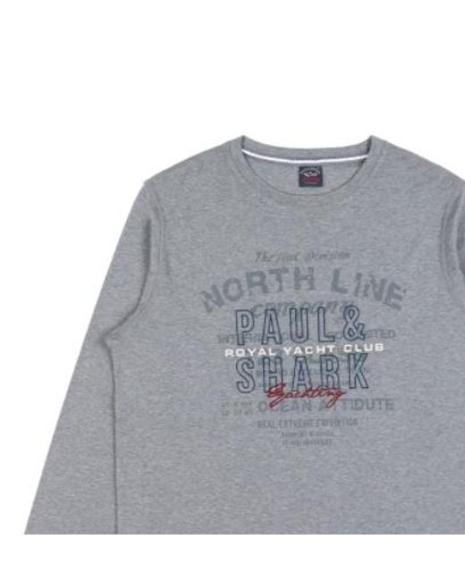Paul & Shark Gray Logo Long-Sleeved T-Shirt for men