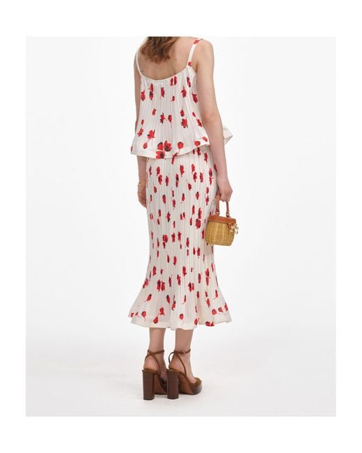 Self-Portrait Red Floral Plisse Midi Skirt