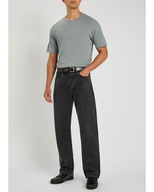 Saint Laurent Gray Logo-Embroidered Cotton T-Shirt for men