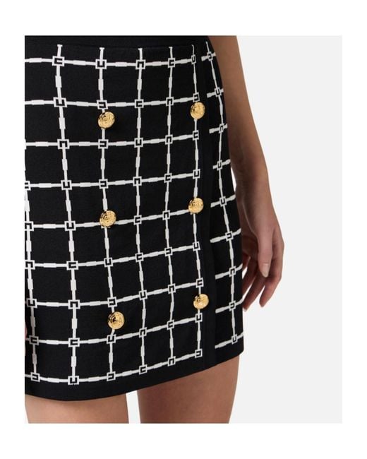 Elisabetta Franchi Black Jacquard Logo Miniskirt With Buttons