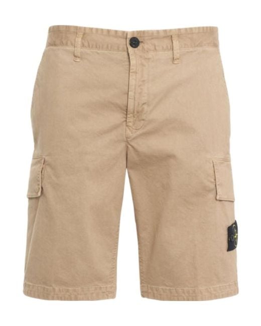 Stone Island Natural Regular Fit Cargo Bermuda Shorts for men