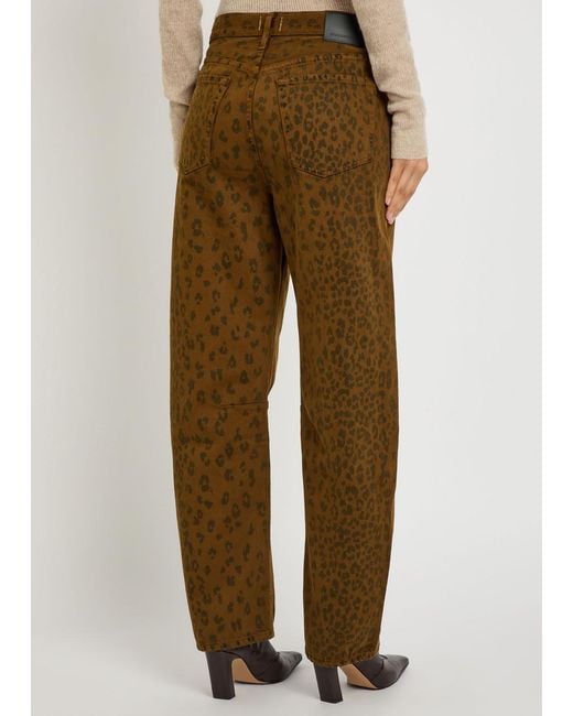 Citizens of Humanity Green Leopard-Print Barrel-Leg Jeans