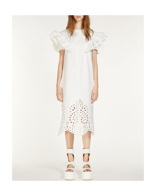 Sportmax White Open-Knit Shift Midi Dress