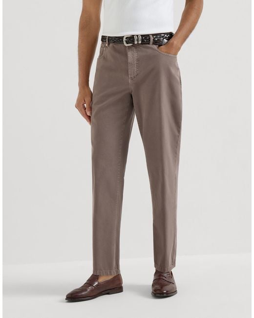 Brunello Cucinelli Gray Garment-Dyed Five-Pocket Trousers for men