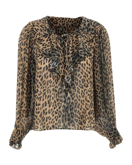 Rixo Brown Pattern-Printed Long-Sleeved Blouse