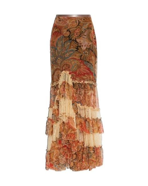 Etro Brown Paisley Ruffled Maxi Skirt