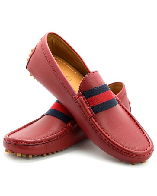 Gucci Red Stripe Detailed Slip-On Driving Loafers for men