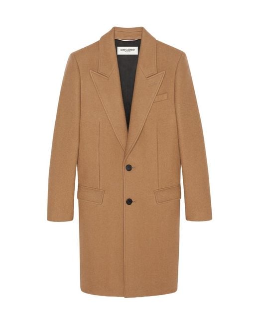 Saint Laurent Brown Single-Breasted Cashmere Coat for men