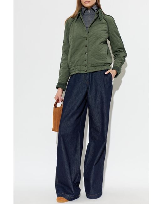 Dries Van Noten Green Long-Sleeved Button Jacket