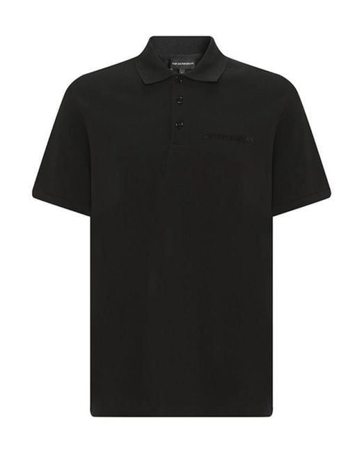 Emporio Armani Black Logo-Print Cotton Polo Shirt for men