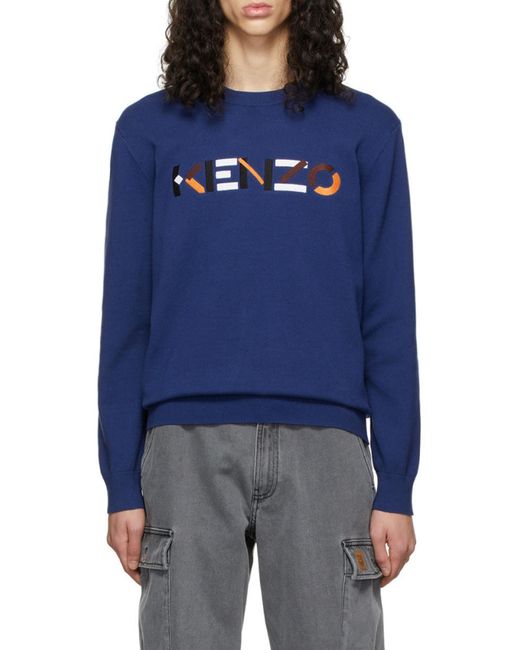 KENZO Blue Logo-Lettering Jumper for men