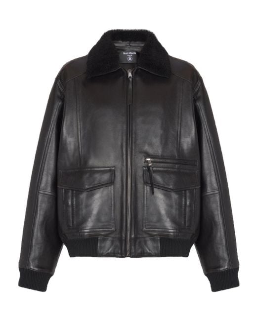 Balmain Black Aviator Zip-Up Bomber Jacket for men