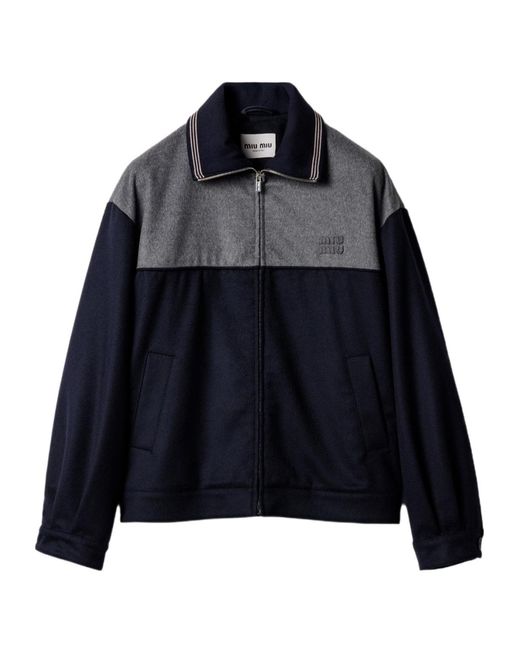 Miu Miu Blue Wool-Cashmere Bomber Jacket
