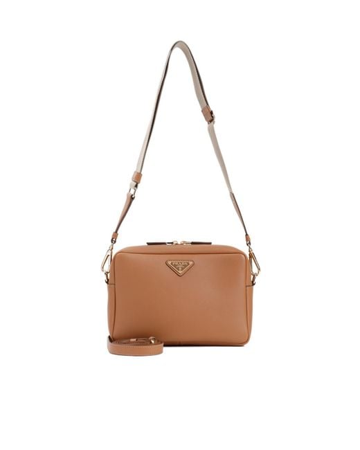 Prada White Triangle-Logo Zipped Shoulder Bag