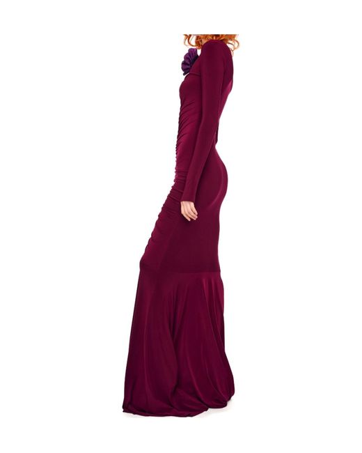 Norma Kamali Purple Ruched Stretch-Jersey Gown