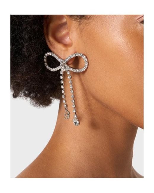Blumarine White Embellished Bow Earrings