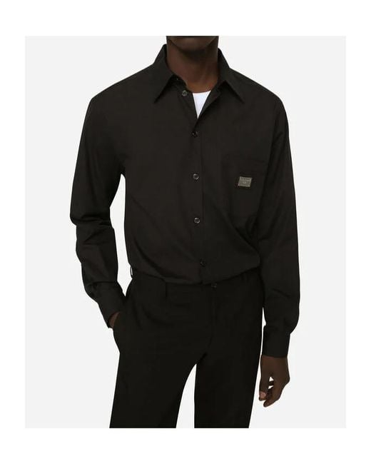 Dolce & Gabbana Black Cotton Martini-Fit Shirt With Branded Tag for men