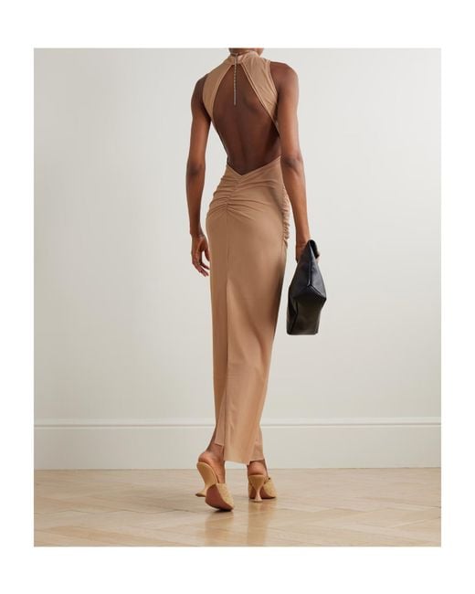 Sir Natural Ruby Open-Back Gathered Crepe Midi Dress