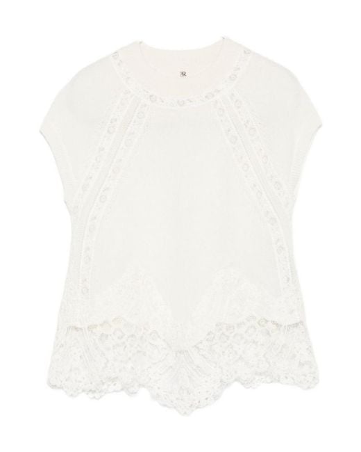 Ermanno Scervino White Lace-Trim Short-Sleeve Top