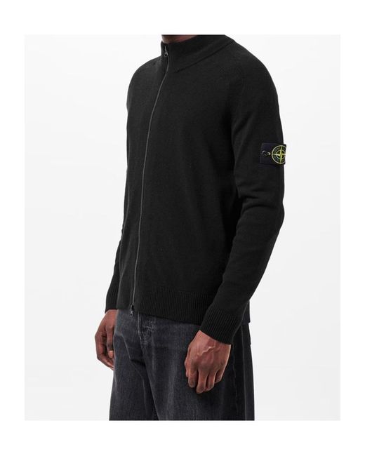 Stone Island Black Logo Patch Knit Cardigan for men