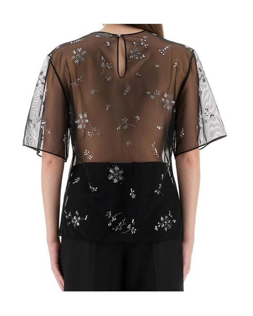 Rabanne Black Crystal-Embellished Sheer Top