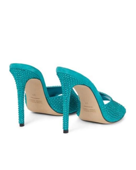 Paris Texas Blue Holly Embellished Suede Sandals