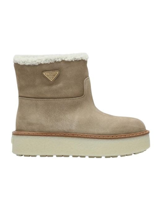 Prada Natural Triangle-Logo Slip-On Boots