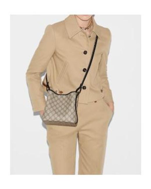 Gucci Natural Gg Emblem Small Bucket Bag