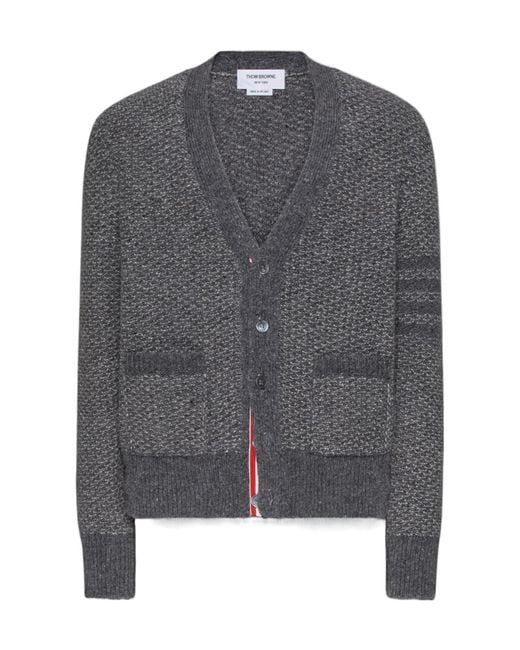 Thom Browne Gray V-Neck Chunky-Knit Cardigan for men