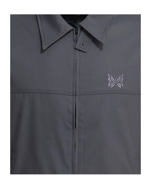 Needles Gray Chest Logo Zip Jacket for men