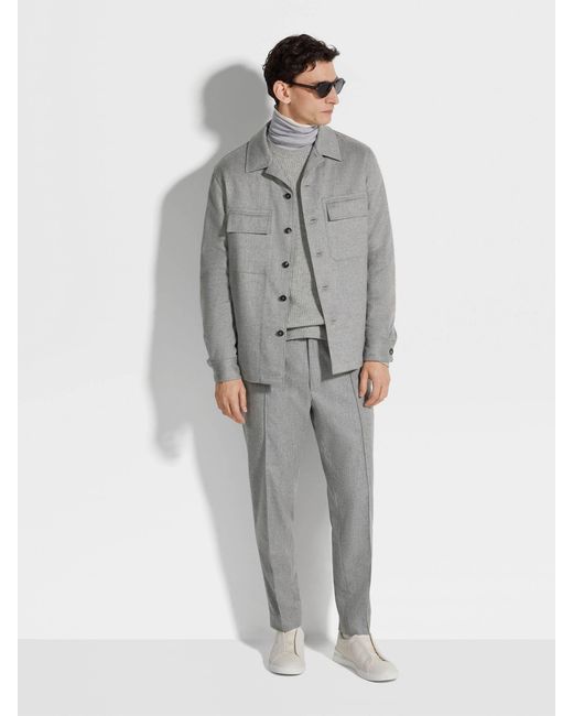 Zegna Gray Drawstring Elastic Waist Pants for men