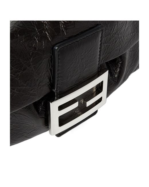 Fendi Black Baguette Soft Small Crackled Leather Mini-Bag