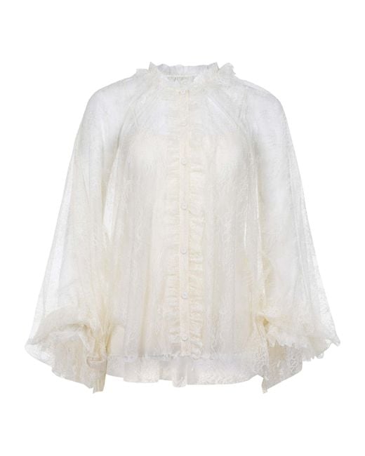 Philosophy Di Lorenzo Serafini White Ruffle Detailed Lace Blouse