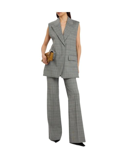 Sportmax Gray Checked Flared-Leg Wool Trousers