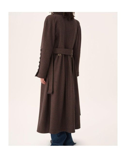 Chloé Brown Chloé Double-Breasted Houndstooth Riding Coat