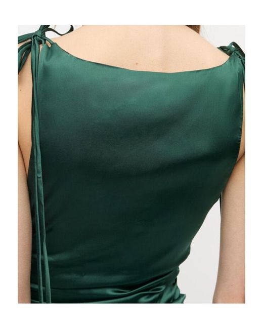 Ganni Green Satin Gathered Dress