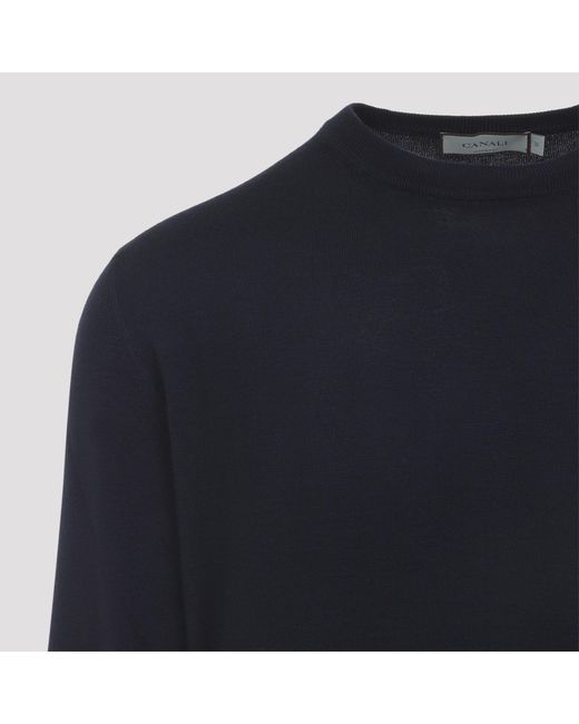 Canali Blue Round-Neck Long-Sleeve Sweater for men