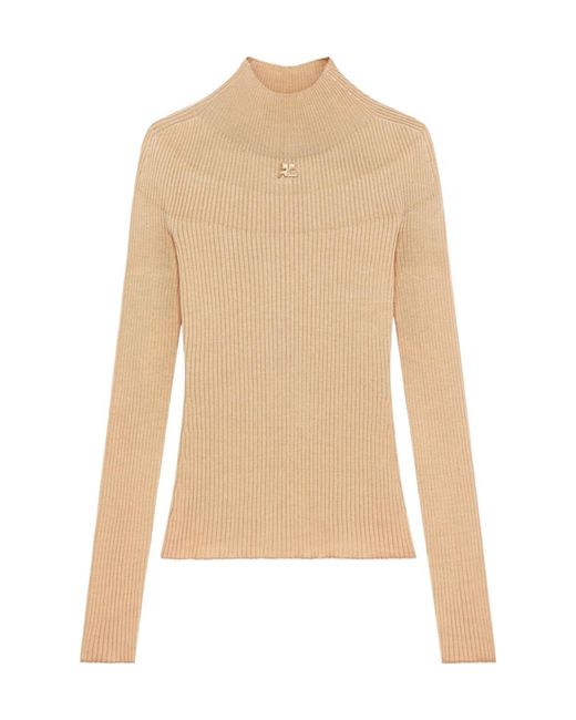 Courreges Natural Courrèges Logo Embroidered Long-Sleeved Jumper