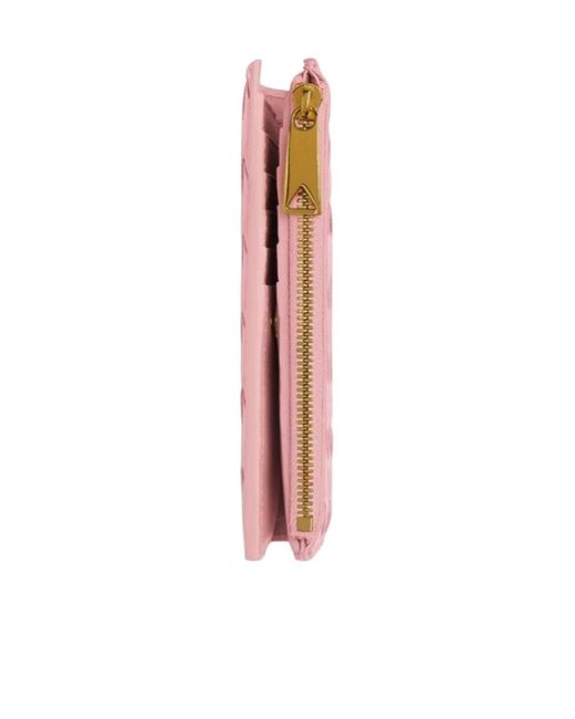 Bottega Veneta Pink Medium Intrecciato Bi-Fold Zip Wallet